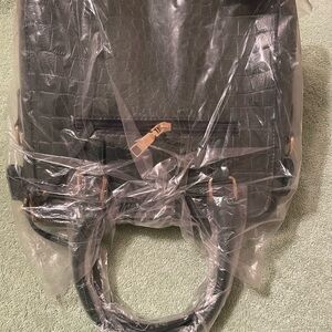 Dark Green Croc-Embossed Tote / Shoulder Bag (Unbranded) — New